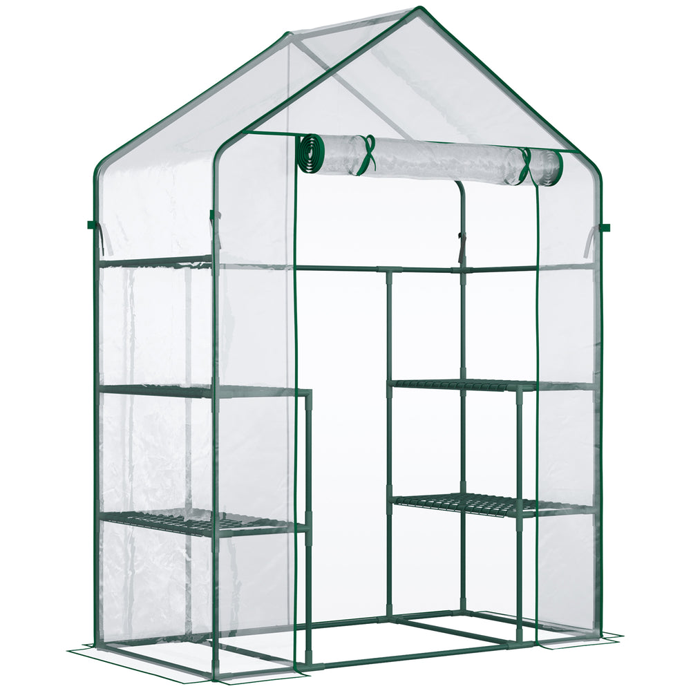 Serre de jardin avec étagères 3 niveaux, serre de balcon, bâche renforcée, châssis en acier, porte zippée enroulable, pour légumes plantes fleurs, intérieur et extérieur, 142x73x195cm, vert