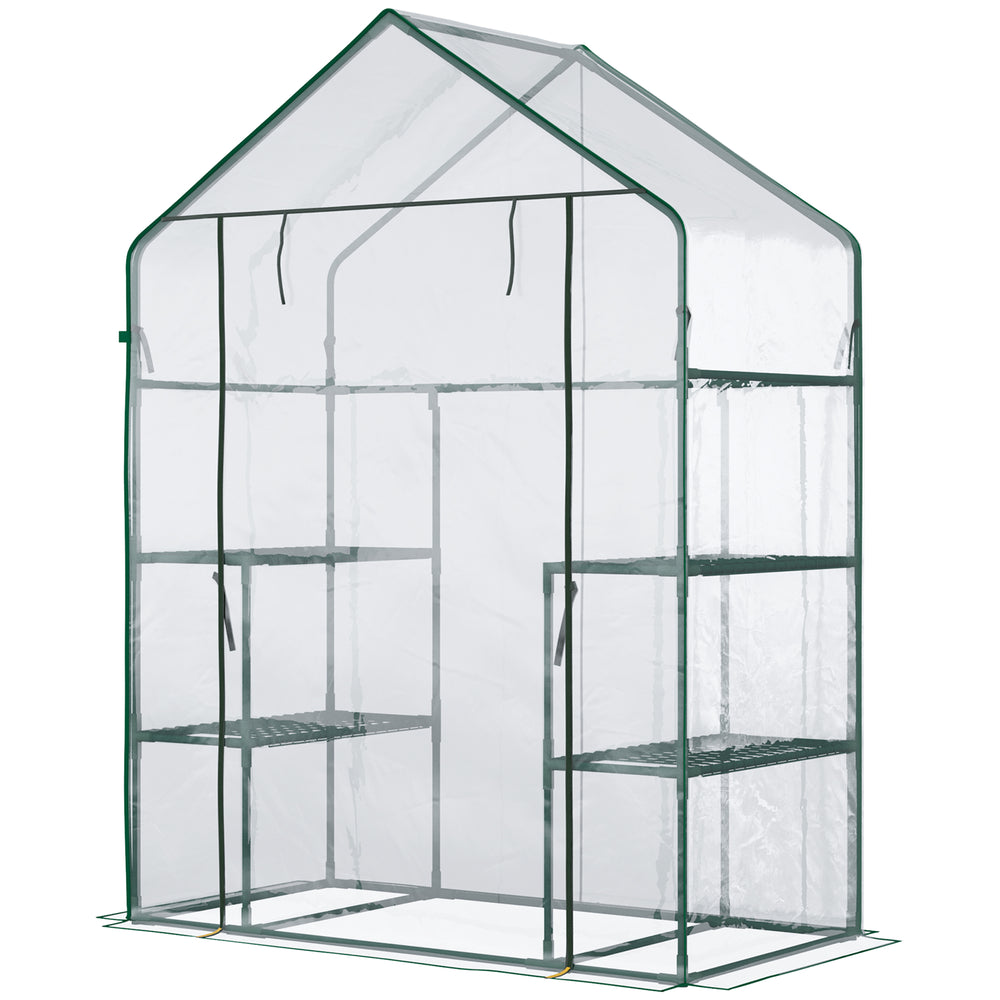 Serre de jardin avec étagères 3 niveaux, serre de balcon, bâche renforcée, châssis en acier, porte zippée enroulable, pour légumes plantes fleurs, intérieur et extérieur, 142x73x195cm, vert