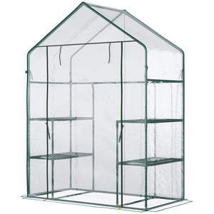Serre de jardin avec étagères 3 niveaux, serre de balcon, bâche renforcée, châssis en acier, porte zippée enroulable, pour légumes plantes fleurs, intérieur et extérieur, 142x73x195cm, vert