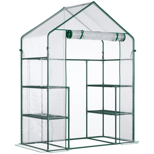 Serre de jardin avec étagères 3 niveaux, serre de balcon, bâche renforcée, châssis en acier, porte zippée enroulable, pour légumes plantes fleurs, intérieur et extérieur, 142x73x195cm, vert