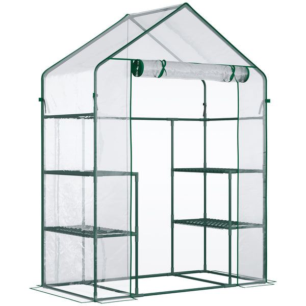 Serre de jardin avec étagères 3 niveaux, serre de balcon, bâche renforcée, châssis en acier, porte zippée enroulable, pour légumes plantes fleurs, intérieur et extérieur, 142x73x195cm, vert
