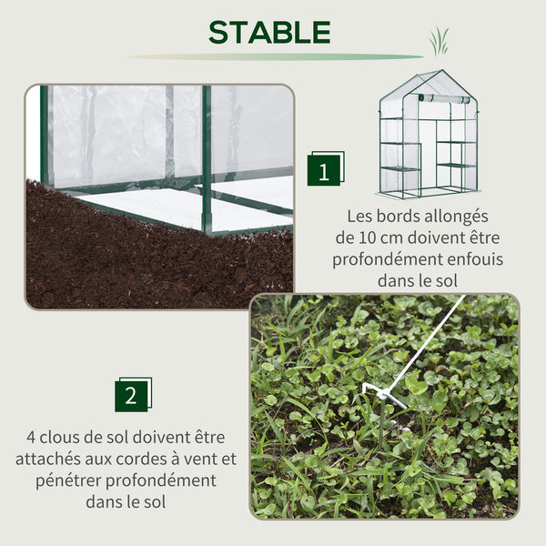 Serre de jardin avec étagères 3 niveaux, serre de balcon, bâche renforcée, châssis en acier, porte zippée enroulable, pour légumes plantes fleurs, intérieur et extérieur, 142x73x195cm, vert