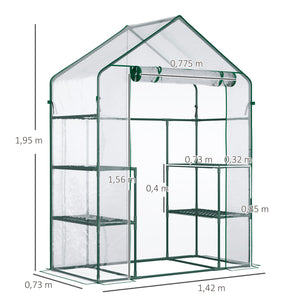 Serre de jardin avec étagères 3 niveaux, serre de balcon, bâche renforcée, châssis en acier, porte zippée enroulable, pour légumes plantes fleurs, intérieur et extérieur, 142x73x195cm, vert