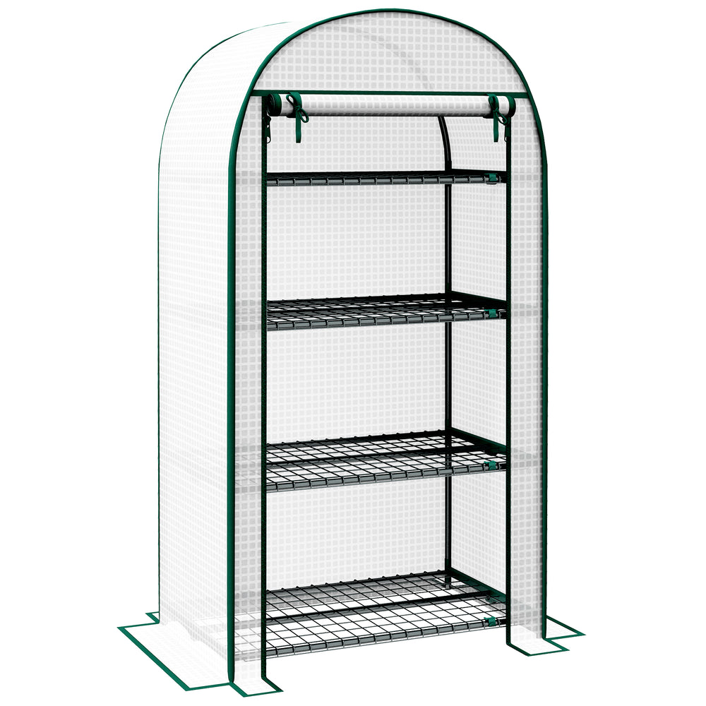 Serre de jardin PE avec étagères 4 niveaux, serre de balcon, bâche renforcée 130 g/m², châssis en acier, porte zippée enroulable, pour légumes plantes fleurs, 80 x 50 x 160 cm, blanc