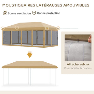 Tonnelle pliante tonnelle de jardin extérieure barnum pliant Pop-up pavillon de terrasse 6 x 3 m Anti-UV moustiquaires amovibles + Sac de Transport Beige