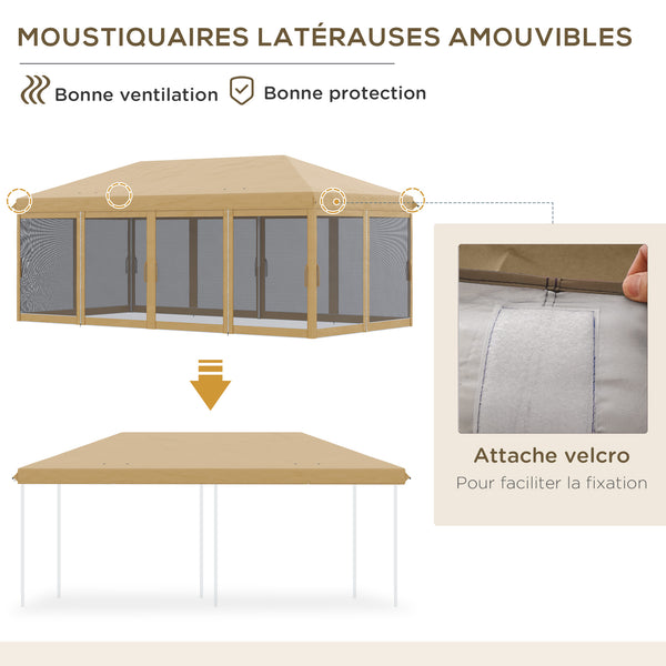 Tonnelle pliante tonnelle de jardin extérieure barnum pliant Pop-up pavillon de terrasse 6 x 3 m Anti-UV moustiquaires amovibles + Sac de Transport Beige