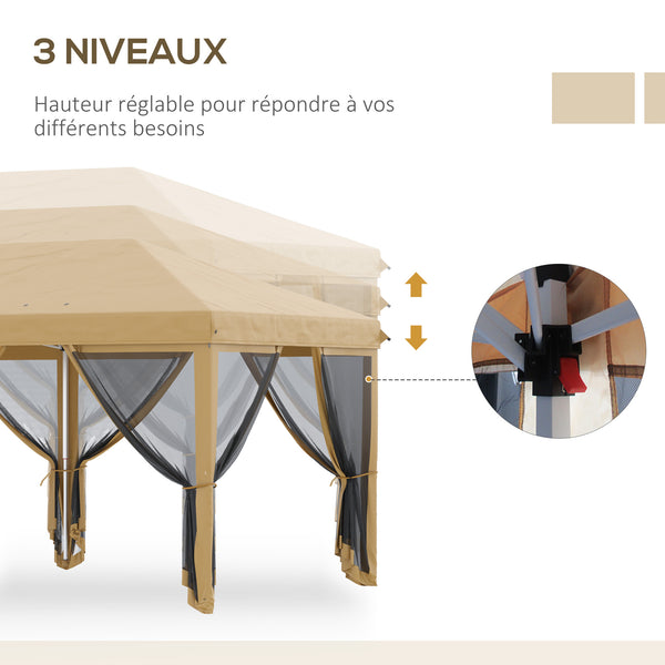 Tonnelle pliante tonnelle de jardin extérieure barnum pliant Pop-up pavillon de terrasse 6 x 3 m Anti-UV moustiquaires amovibles + Sac de Transport Beige