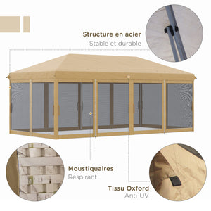 Tonnelle pliante tonnelle de jardin extérieure barnum pliant Pop-up pavillon de terrasse 6 x 3 m Anti-UV moustiquaires amovibles + Sac de Transport Beige
