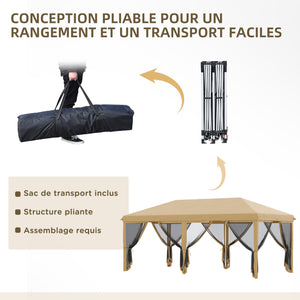 Tonnelle pliante tonnelle de jardin extérieure barnum pliant Pop-up pavillon de terrasse 6 x 3 m Anti-UV moustiquaires amovibles + Sac de Transport Beige