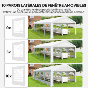 Tente de réception 5x10m, barnum 5 compartiments, protection UV 40+ et structure renforcée en acier galvanisé - tonnelle de jardin, chapiteau 10 parois amovibles pour fête et mariage, blanc