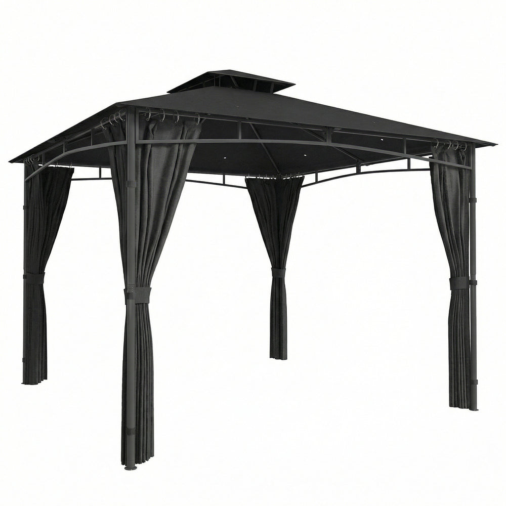 Tonnelle de Jardin Extérieur 3x3m Pavillon Métal Ø 48mm - Cadre de Toit Rétractable & Double Toit UV50+ - Abri de Jardin Imperméable Robuste pour 6-8 Personnes, Gris Anthracite