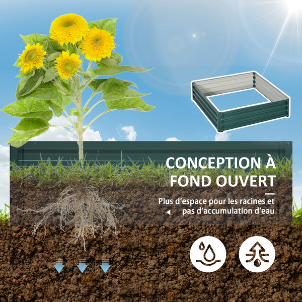 Carré potager de jardin 120 x 120 x 30 cm acier galvanisée vert foncé