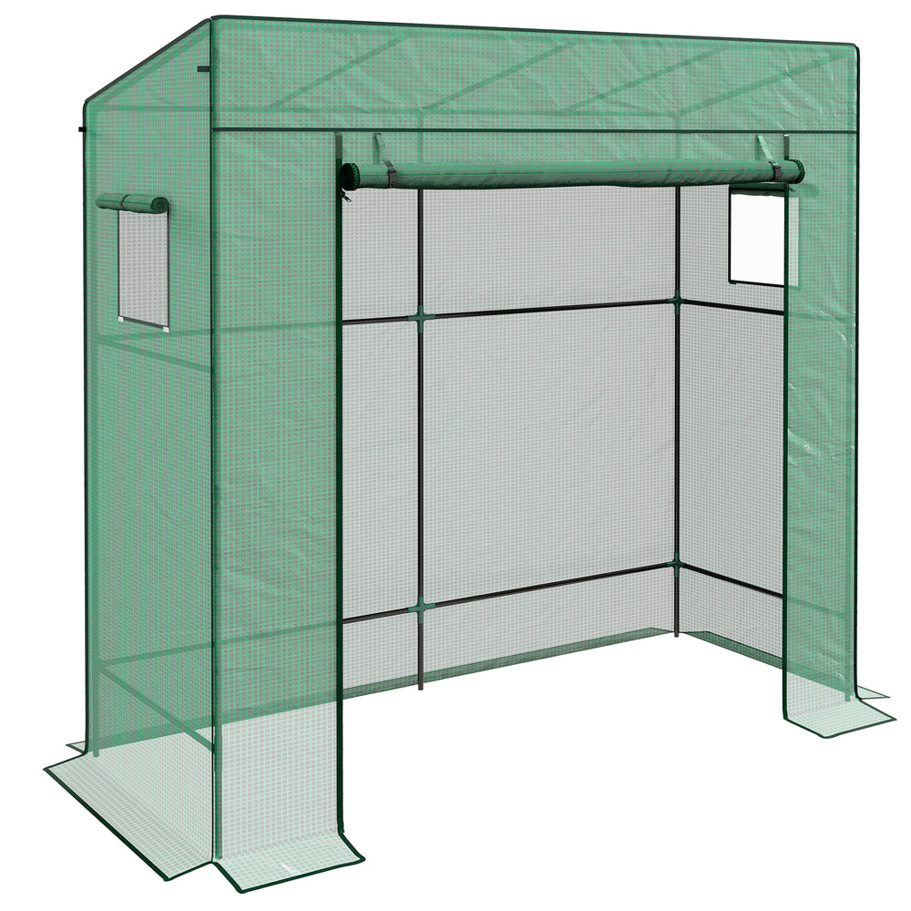 Serre de jardin PE, serre de balcon, bâche renforcée 140 g/m², châssis en acier, porte zippée enroulable, 2 fenêtres, pour légumes plantes fleurs, intérieur et extérieur, 196x77x197cm, vert