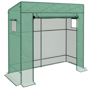 Serre de jardin PE, serre de balcon, bâche renforcée 140 g/m², châssis en acier, porte zippée enroulable, 2 fenêtres, pour légumes plantes fleurs, intérieur et extérieur, 196x77x197cm, vert