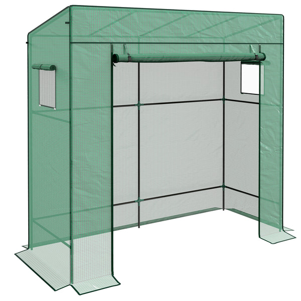 Serre de jardin PE, serre de balcon, bâche renforcée 140 g/m², châssis en acier, porte zippée enroulable, 2 fenêtres, pour légumes plantes fleurs, intérieur et extérieur, 196x77x197cm, vert