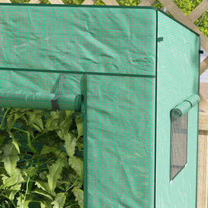 Serre de jardin PE, serre de balcon, bâche renforcée 140 g/m², châssis en acier, porte zippée enroulable, 2 fenêtres, pour légumes plantes fleurs, intérieur et extérieur, 196x77x197cm, vert