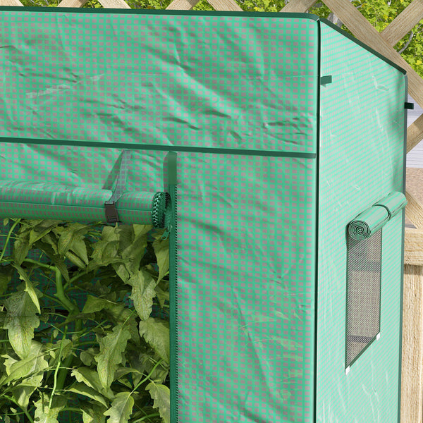Serre de jardin PE, serre de balcon, bâche renforcée 140 g/m², châssis en acier, porte zippée enroulable, 2 fenêtres, pour légumes plantes fleurs, intérieur et extérieur, 196x77x197cm, vert