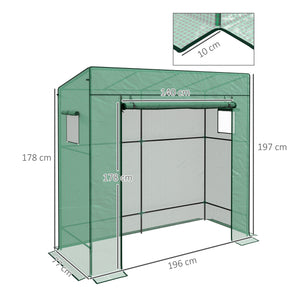 Serre de jardin PE, serre de balcon, bâche renforcée 140 g/m², châssis en acier, porte zippée enroulable, 2 fenêtres, pour légumes plantes fleurs, intérieur et extérieur, 196x77x197cm, vert