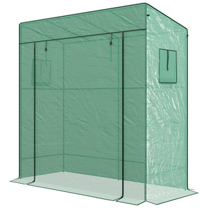 Serre de jardin PE, serre de balcon, bâche renforcée 140 g/m², châssis en acier, porte zippée enroulable, 2 fenêtres, pour légumes plantes fleurs, intérieur et extérieur, 196x77x197cm, vert