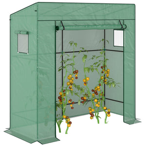Serre de jardin PE, serre de balcon, bâche renforcée 140 g/m², châssis en acier, porte zippée enroulable, 2 fenêtres, pour légumes plantes fleurs, intérieur et extérieur, 196x77x197cm, vert