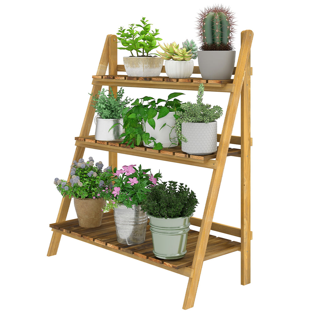 Étagère à fleurs support plantes intérieur supports de pots porte plante 3 niveaux pliable bois de sapin 80 x 37 x 93 cm charge max. 50 kg pour intérieur, cour, terrasse, balcon