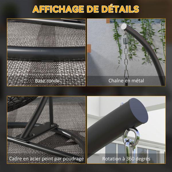 Support de fauteuil suspendu, support chaise suspendue avec base ronde, cadre en métal robuste, charge max. 150 kg, pour balançoire/œuf/fauteuil hamac, Ø 102 x 195 cm, noir