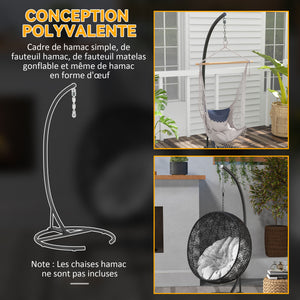 Support de fauteuil suspendu, support chaise suspendue avec base ronde, cadre en métal robuste, charge max. 150 kg, pour balançoire/œuf/fauteuil hamac, Ø 102 x 195 cm, noir