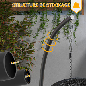 Support de fauteuil suspendu, support chaise suspendue avec base ronde, cadre en métal robuste, charge max. 150 kg, pour balançoire/œuf/fauteuil hamac, Ø 102 x 195 cm, noir