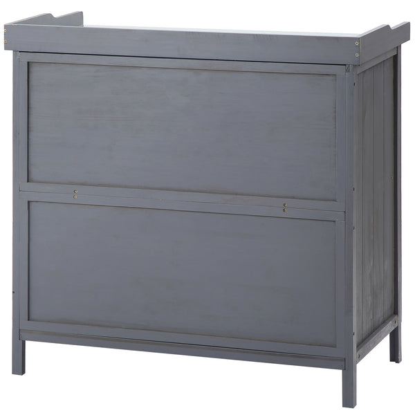 Armoire de rangement de jardin sur pied, table de rempotage 2 en 1 double porte, étagère, plateau métal galvanisé - gris