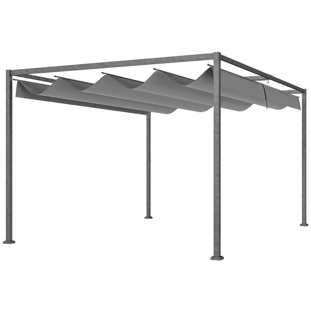 Pergola coulissante pergola rétractable 4 x 3 m structure métal époxy anticorrosion toile polyester haute densité 180 g/m² incluse gris foncé