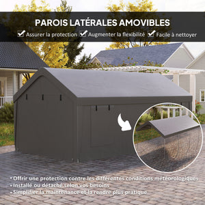 Carport tente de garage 3 x 6 m abri voiture extérieur tente de stockage avec parois latérales amovibles, 2 portes enroulables et 4 fenêtres, carport pour voiture, camion, bateau, gris foncé