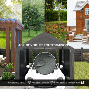 Carport tente de garage 3 x 6 m abri voiture extérieur tente de stockage avec parois latérales amovibles, 2 portes enroulables et 4 fenêtres, carport pour voiture, camion, bateau, gris foncé
