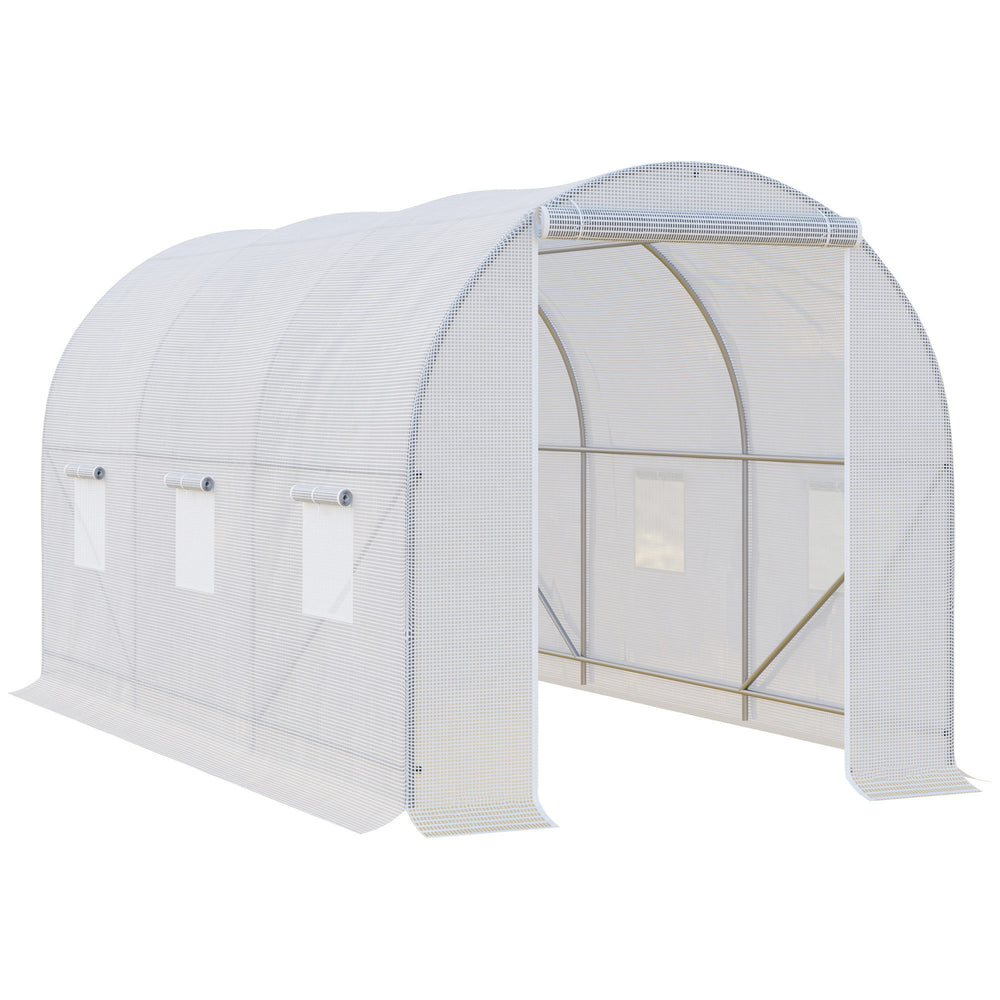 Serre de Jardin Tunnel Surface Sol 7 m² 3,5L x 2l x 2H m châssis Tubulaire renforcé 18 mm 6 fenêtres Blanc