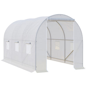 Serre de Jardin Tunnel Surface Sol 7 m² 3,5L x 2l x 2H m châssis Tubulaire renforcé 18 mm 6 fenêtres Blanc