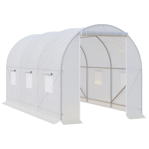 Serre de Jardin Tunnel Surface Sol 7 m² 3,5L x 2l x 2H m châssis Tubulaire renforcé 18 mm 6 fenêtres Blanc