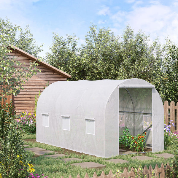 Serre de Jardin Tunnel Surface Sol 7 m² 3,5L x 2l x 2H m châssis Tubulaire renforcé 18 mm 6 fenêtres Blanc