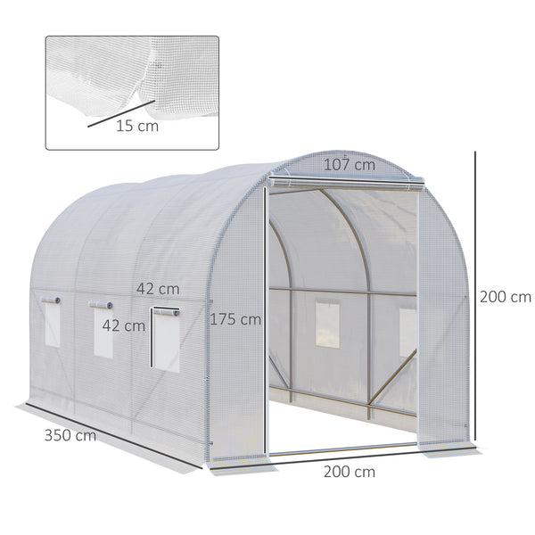Serre de Jardin Tunnel Surface Sol 7 m² 3,5L x 2l x 2H m châssis Tubulaire renforcé 18 mm 6 fenêtres Blanc