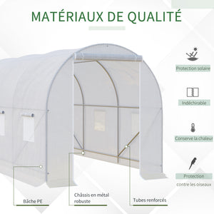Serre de Jardin Tunnel Surface Sol 7 m² 3,5L x 2l x 2H m châssis Tubulaire renforcé 18 mm 6 fenêtres Blanc