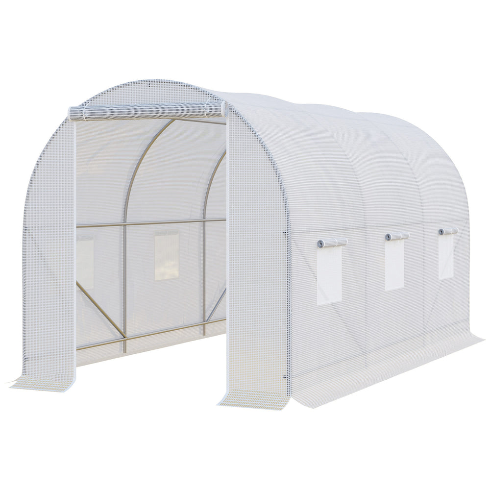 Serre de Jardin Tunnel Surface Sol 7 m² 3,5L x 2l x 2H m châssis Tubulaire renforcé 18 mm 6 fenêtres Blanc