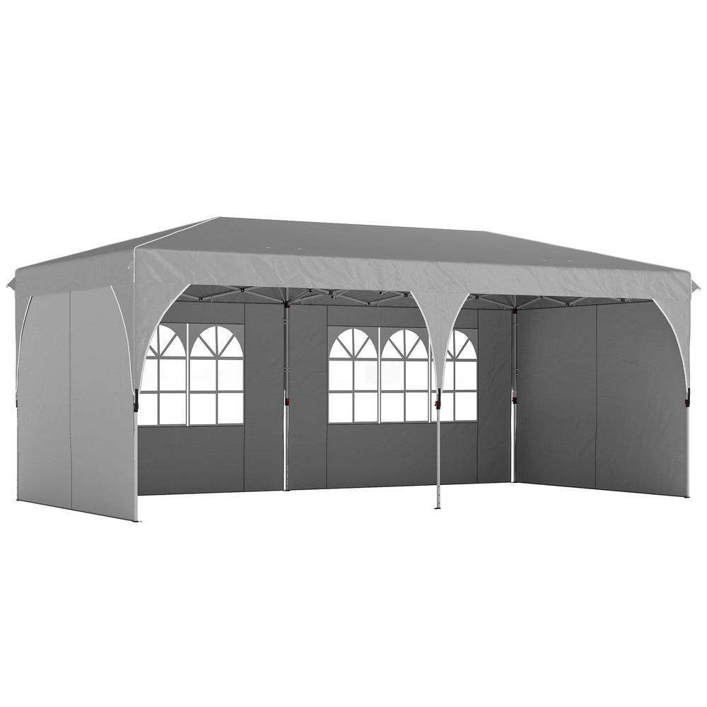 Tonnelle de jardin 3 x 6 m pop up tente pliante réglable en hauteur imperméable protection UV50+ tonnelle pliante avec 4 parois latérales 6 sacs de sable sac de transport montage facile gris