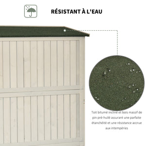 Abri de Jardin en bois Armoire de Jardin dim. 127,5L x 50l x 164H cm 2 étagères 2 Portes 2 fenêtres Toit bitumé étanche Bois Massif Sapin pré-huilé Gris