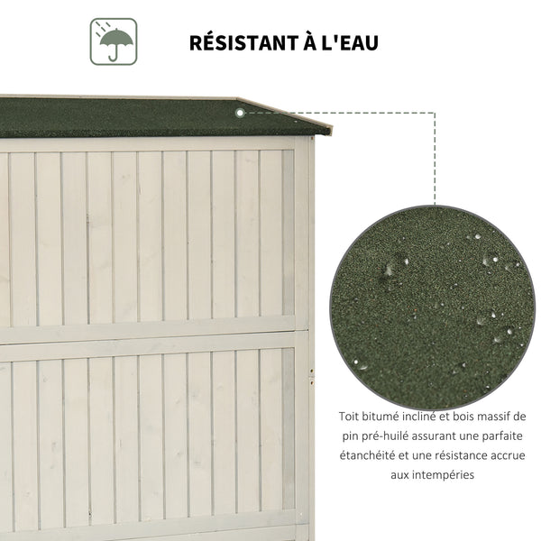 Abri de Jardin en bois Armoire de Jardin dim. 127,5L x 50l x 164H cm 2 étagères 2 Portes 2 fenêtres Toit bitumé étanche Bois Massif Sapin pré-huilé Gris