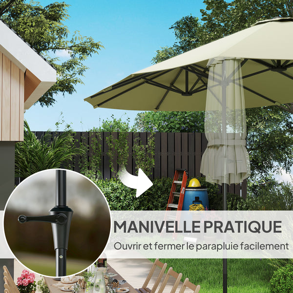 Parasol de jardin extérieur, parasol double rectangulaire 4 x 2,2 x 2,3 m avec ouverture fermeture manivelle, toile 180 g/m² pour balcon, piscine, terrasse, crème