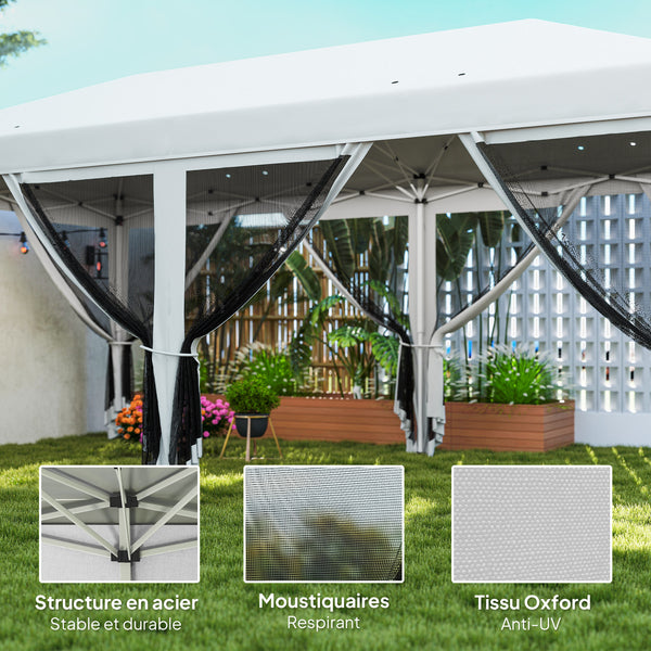 Tonnelle pliante tonnelle de jardin extérieure barnum pliant Pop-up pavillon de terrasse 6 x 3 m Anti-UV moustiquaires amovibles + Sac de Transport Blanc