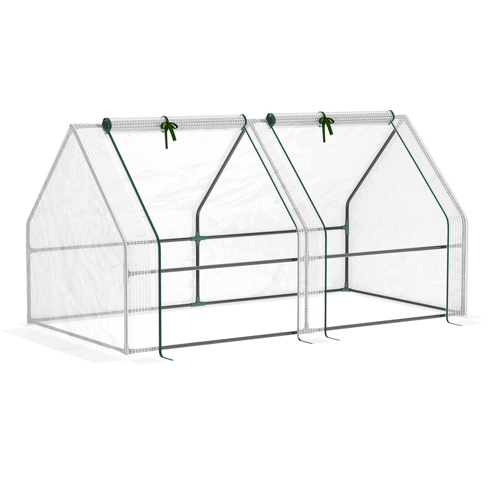 Mini Serre de Jardin mini serre tunnel 180L x 90l x 90H cm toit pointu Acier PE Haute densité 140 g/m² Anti-UV 2 fenêtres avec Zip enroulables Blanc
