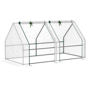 Mini Serre de Jardin mini serre tunnel 180L x 90l x 90H cm toit pointu Acier PE Haute densité 140 g/m² Anti-UV 2 fenêtres avec Zip enroulables Blanc