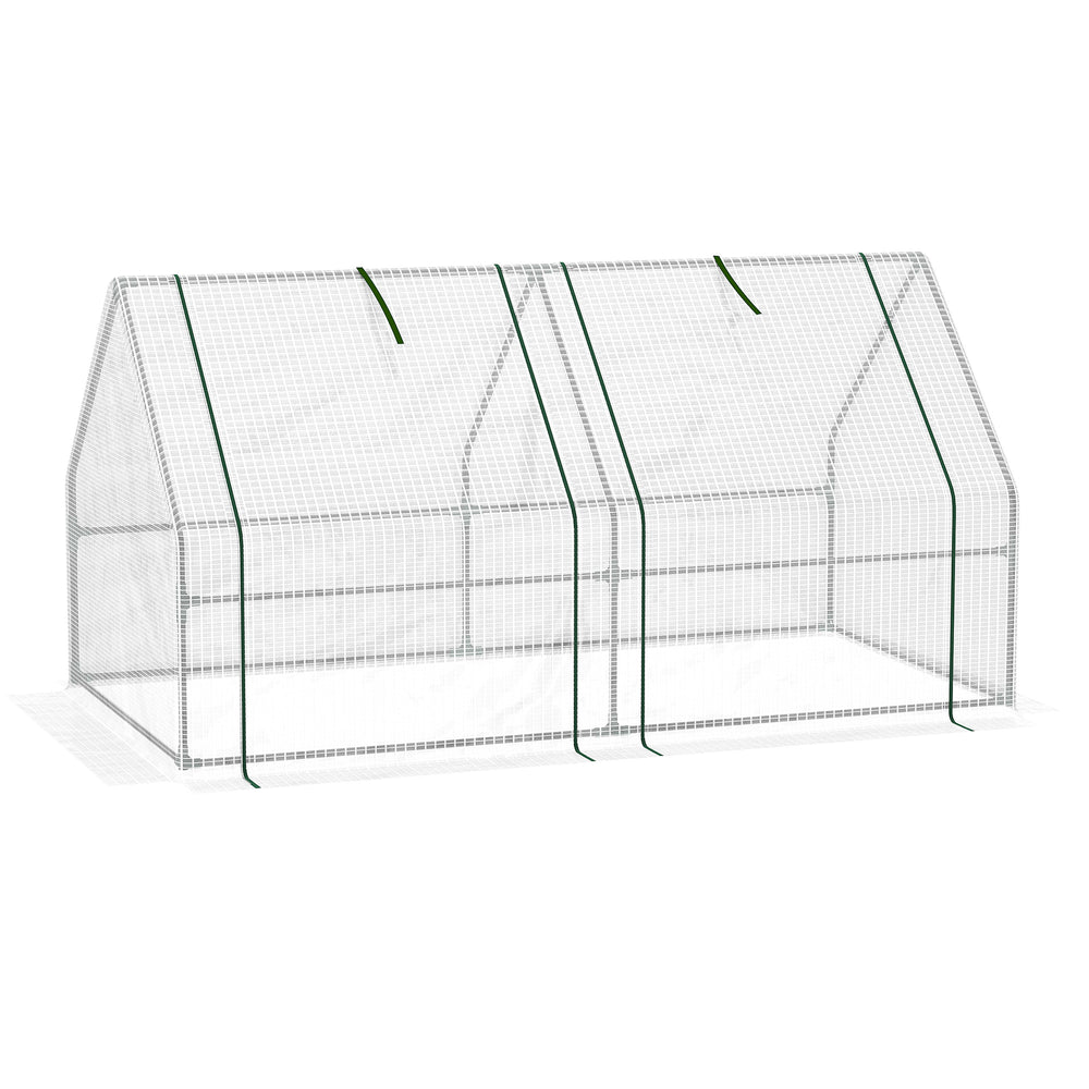 Mini Serre de Jardin mini serre tunnel 180L x 90l x 90H cm toit pointu Acier PE Haute densité 140 g/m² Anti-UV 2 fenêtres avec Zip enroulables Blanc