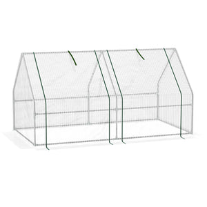 Mini Serre de Jardin mini serre tunnel 180L x 90l x 90H cm toit pointu Acier PE Haute densité 140 g/m² Anti-UV 2 fenêtres avec Zip enroulables Blanc