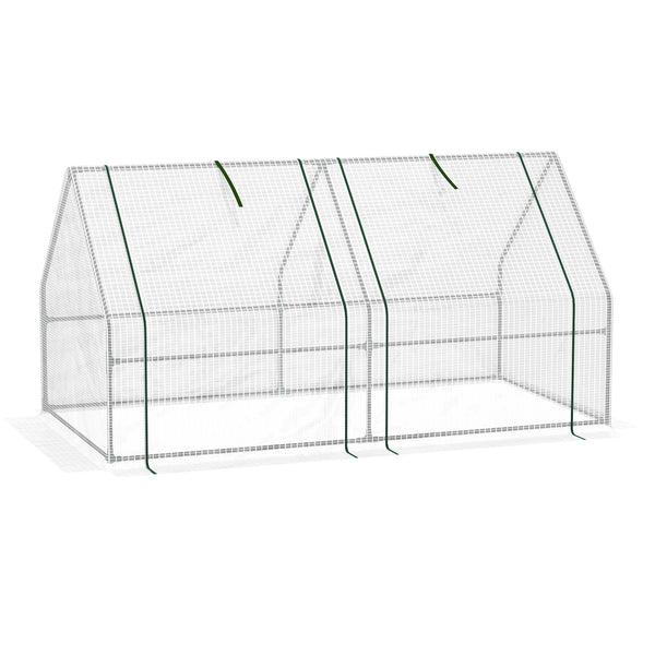 Mini Serre de Jardin mini serre tunnel 180L x 90l x 90H cm toit pointu Acier PE Haute densité 140 g/m² Anti-UV 2 fenêtres avec Zip enroulables Blanc