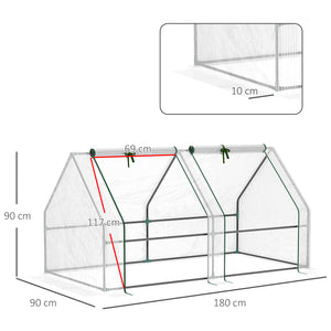 Mini Serre de Jardin mini serre tunnel 180L x 90l x 90H cm toit pointu Acier PE Haute densité 140 g/m² Anti-UV 2 fenêtres avec Zip enroulables Blanc